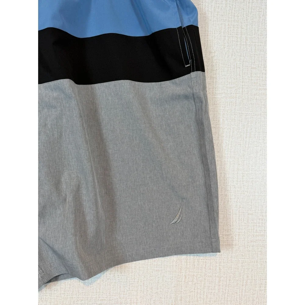 NWT Nautica Mens Swim Trunks XXL Gray Blue Colorblock Summer Beachwear Surf
